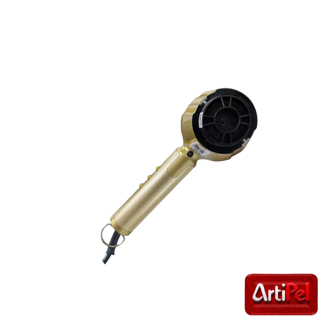 Secador Babyliss GoldFX profesional con motor AC italiano. Babyliss GoldFX con generador de iones y botón de aire frío. Secador Babyliss dorado con accesorios para cabello y barba.