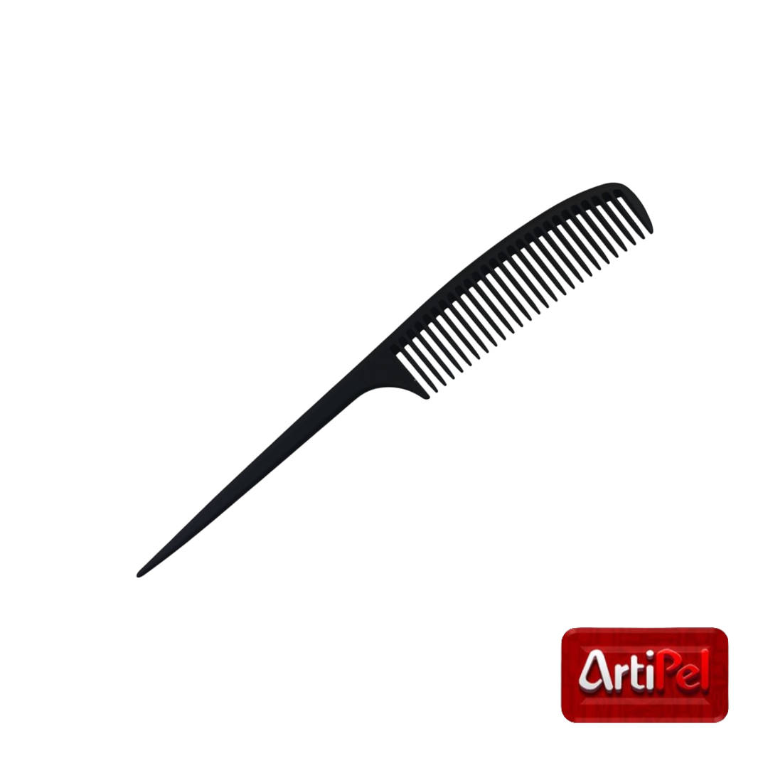 Peineta de carbono con punta fina y diseño ovalado para dividir el cabello con precisión.