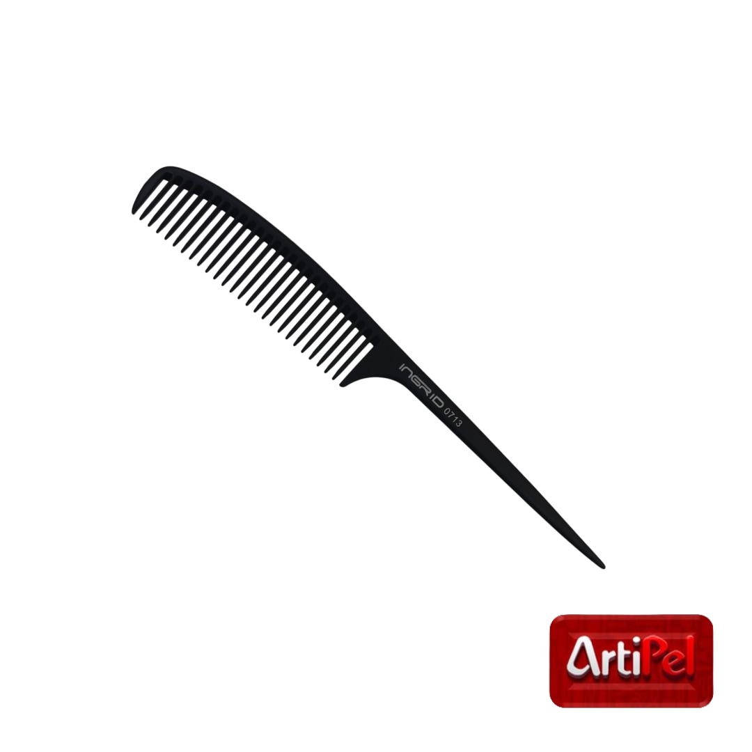 Peineta de carbono con punta fina y diseño ovalado para dividir el cabello con precisión.