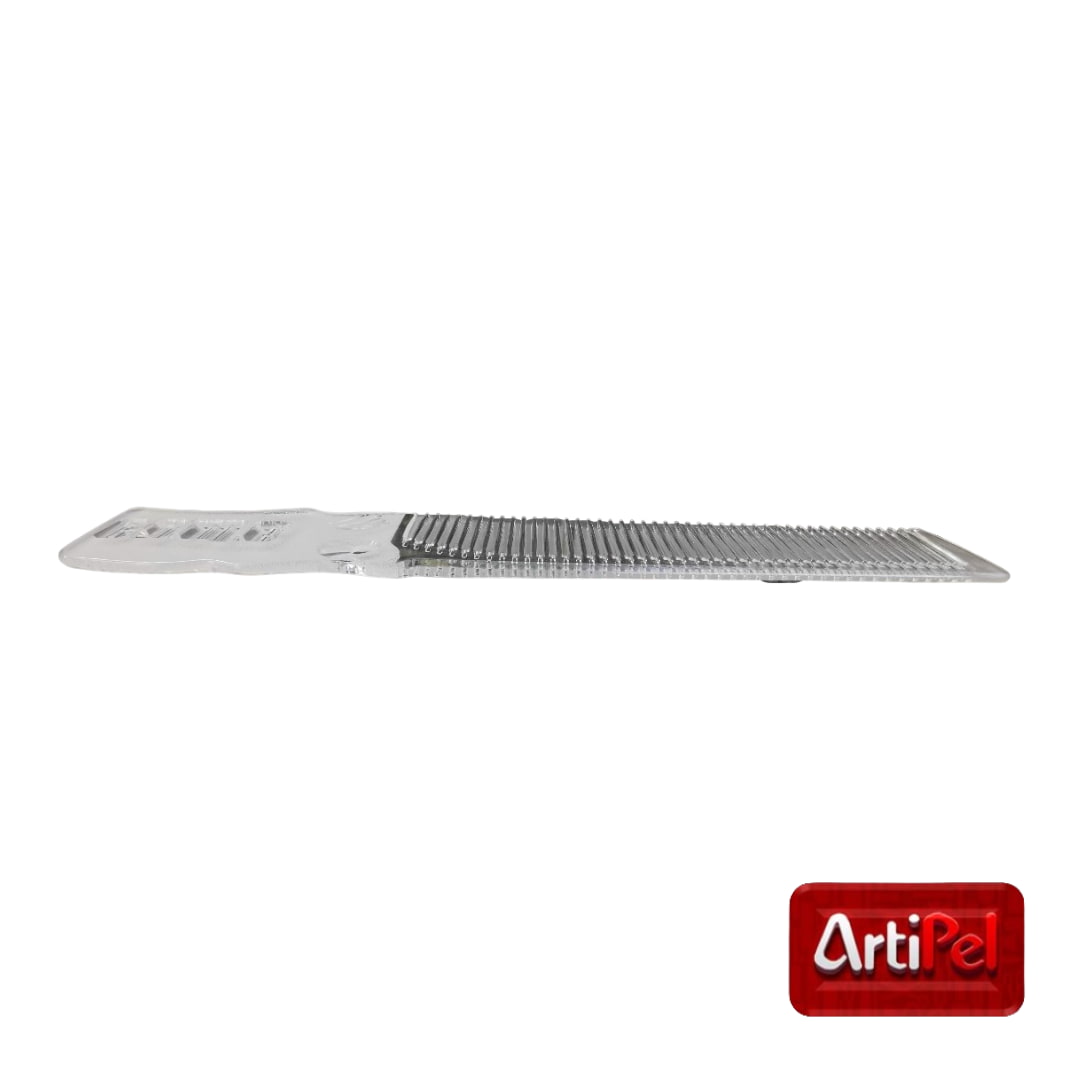 Peineta Barbería DK-520 transparente de plástico resistente, ideal para cortes de cabello y barbería profesional.