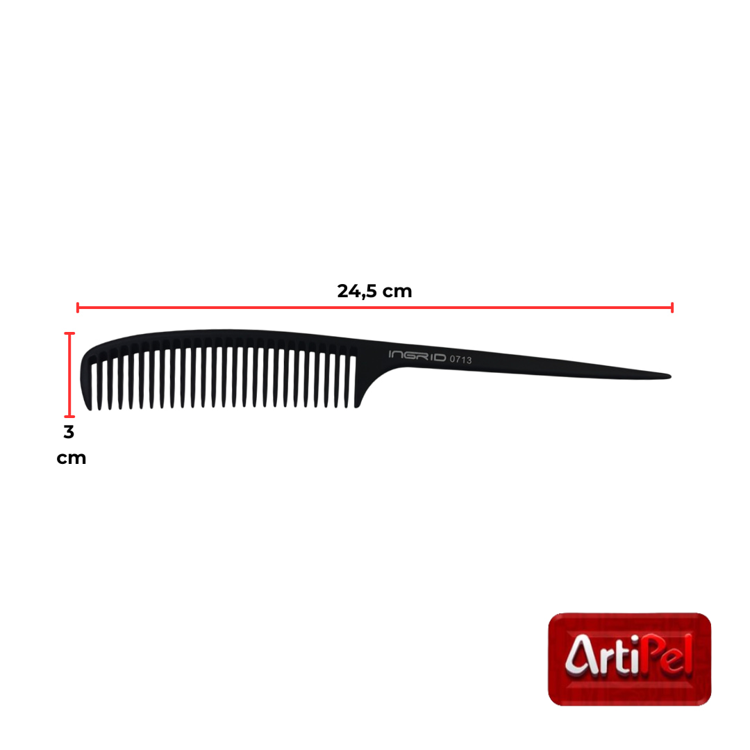 Peineta de carbono con punta fina y diseño ovalado para dividir el cabello con precisión.